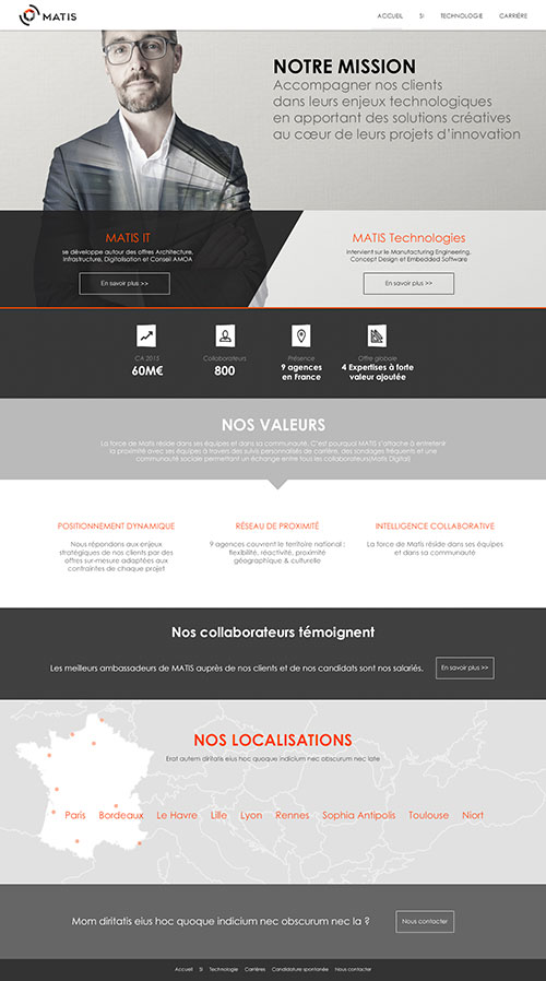 cas client Matis Site institutionnel WordPress Page d'accueil