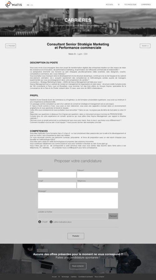 cas client Matis Site institutionnel WordPress Page carrières